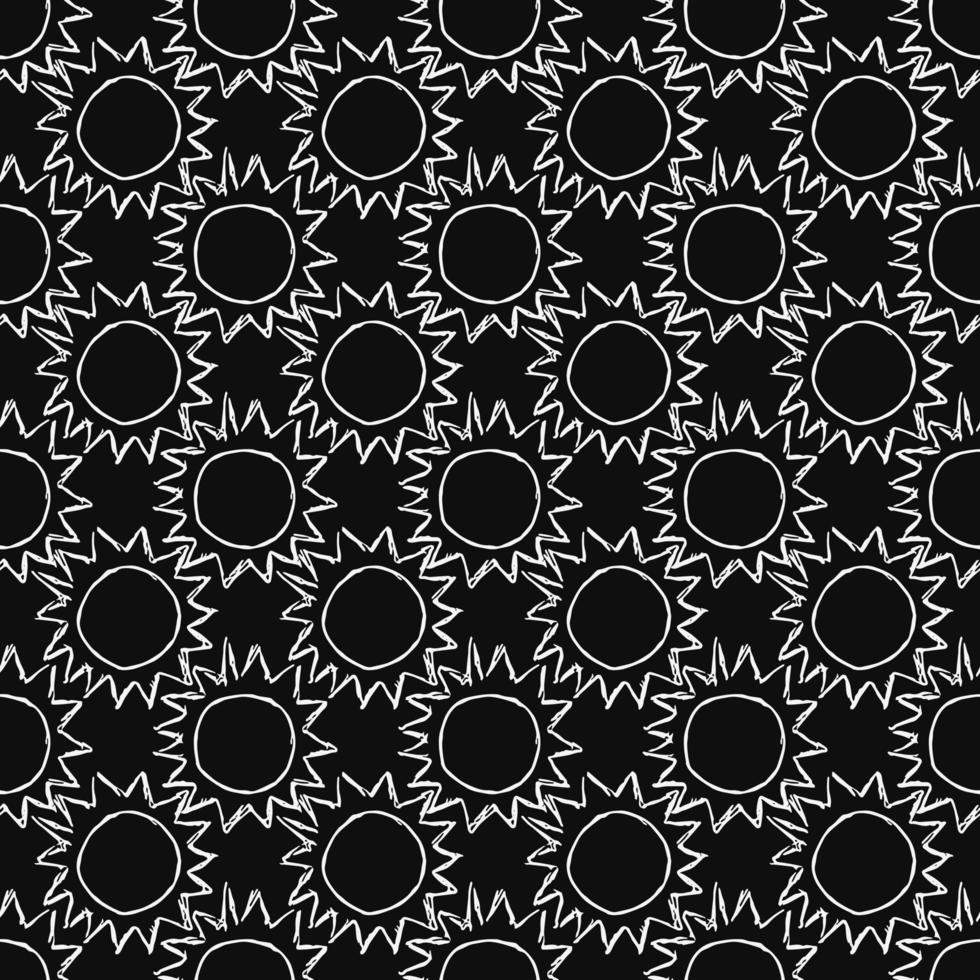 Doodle vector illustration with sun. Seamless space pattern. Cosmos background.