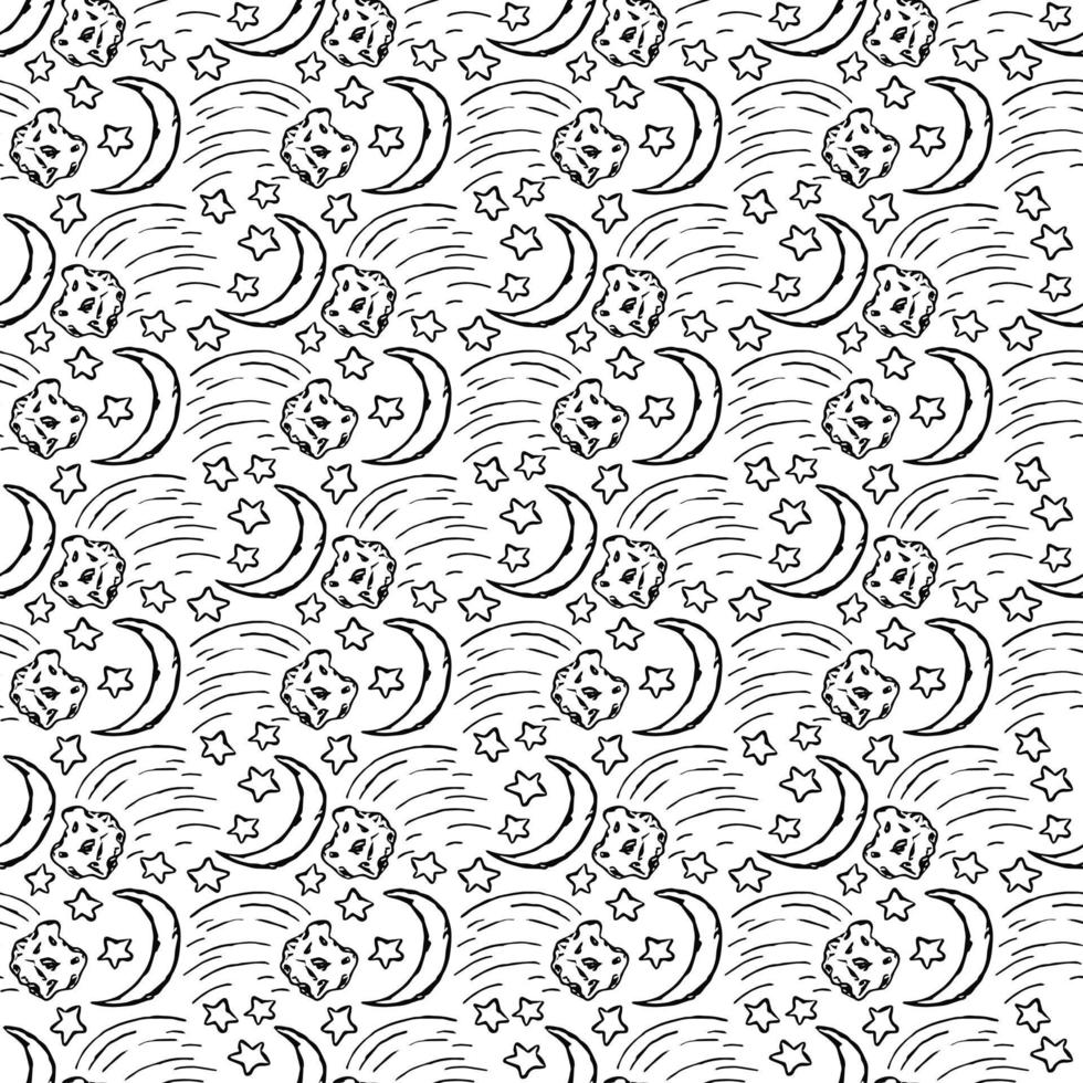 Cosmos background. Seamless pattern with moon sickle, comet and stars vector