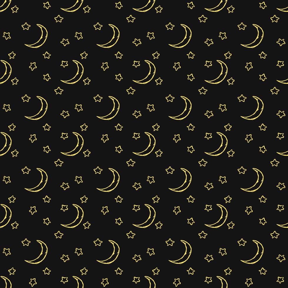 Cosmos background. Seamless pattern with moon sickle and stars vector