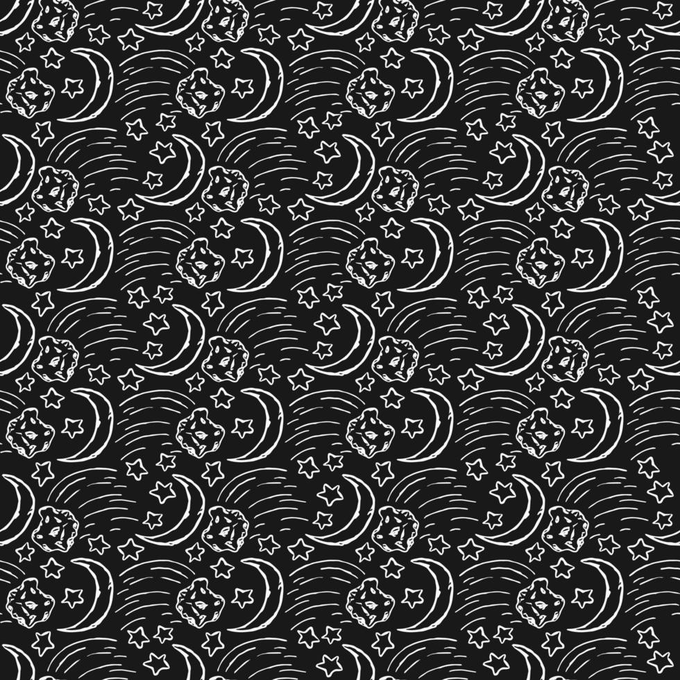 Cosmos background. Seamless pattern with moon sickle, comet and stars vector