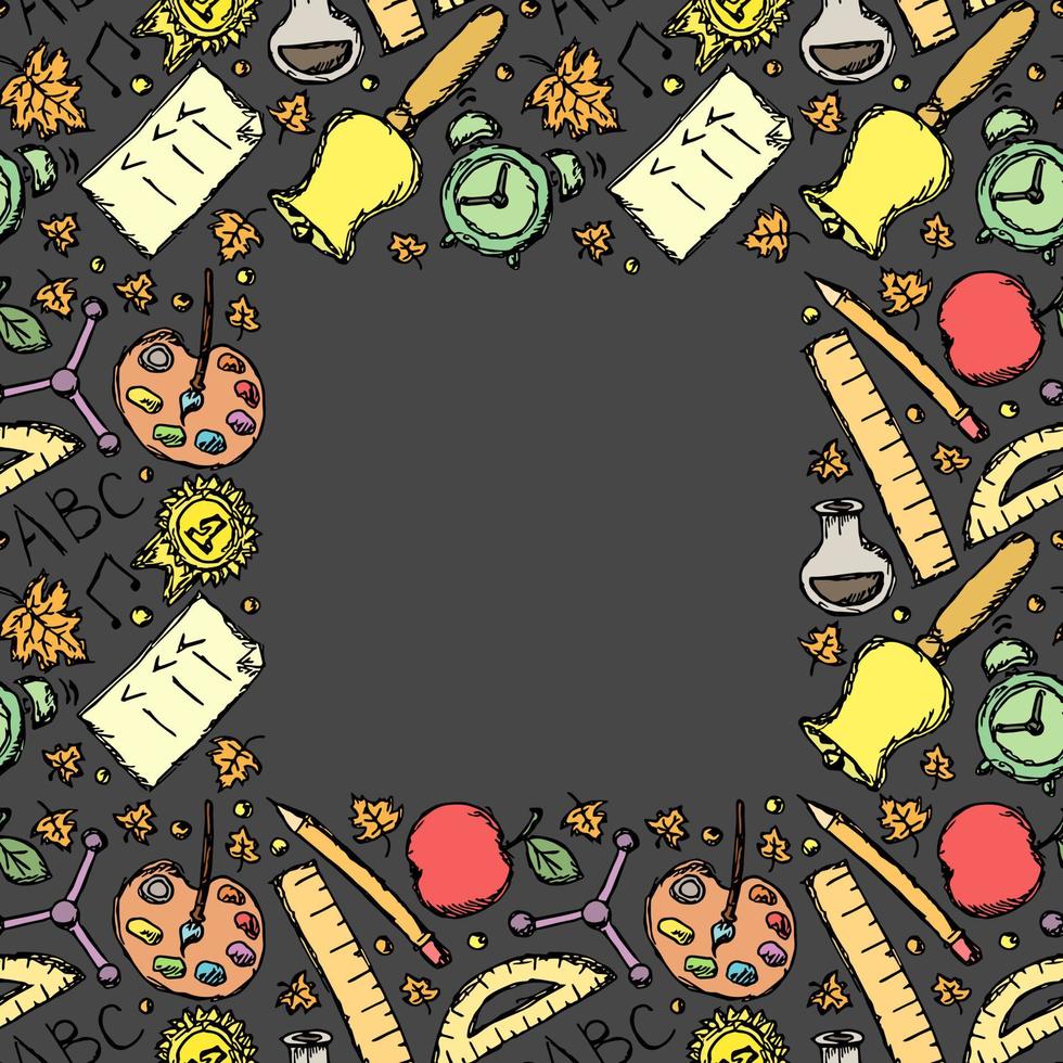 frame with school icons. Back to school. Doodle school background with place for text. Seamless school vector illustration