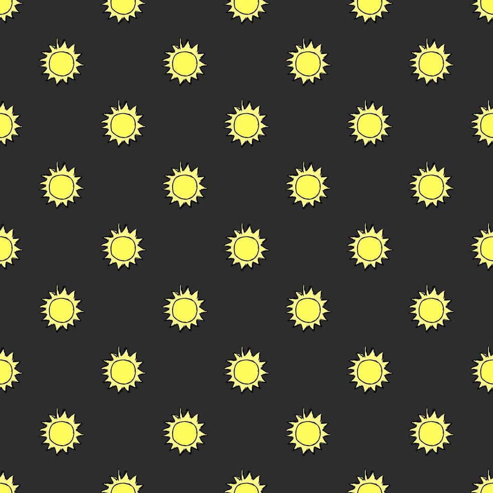 Doodle vector illustration with sun. Seamless space pattern. Cosmos background.