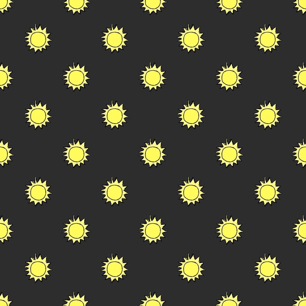 Doodle vector illustration with sun. Seamless space pattern. Cosmos background.