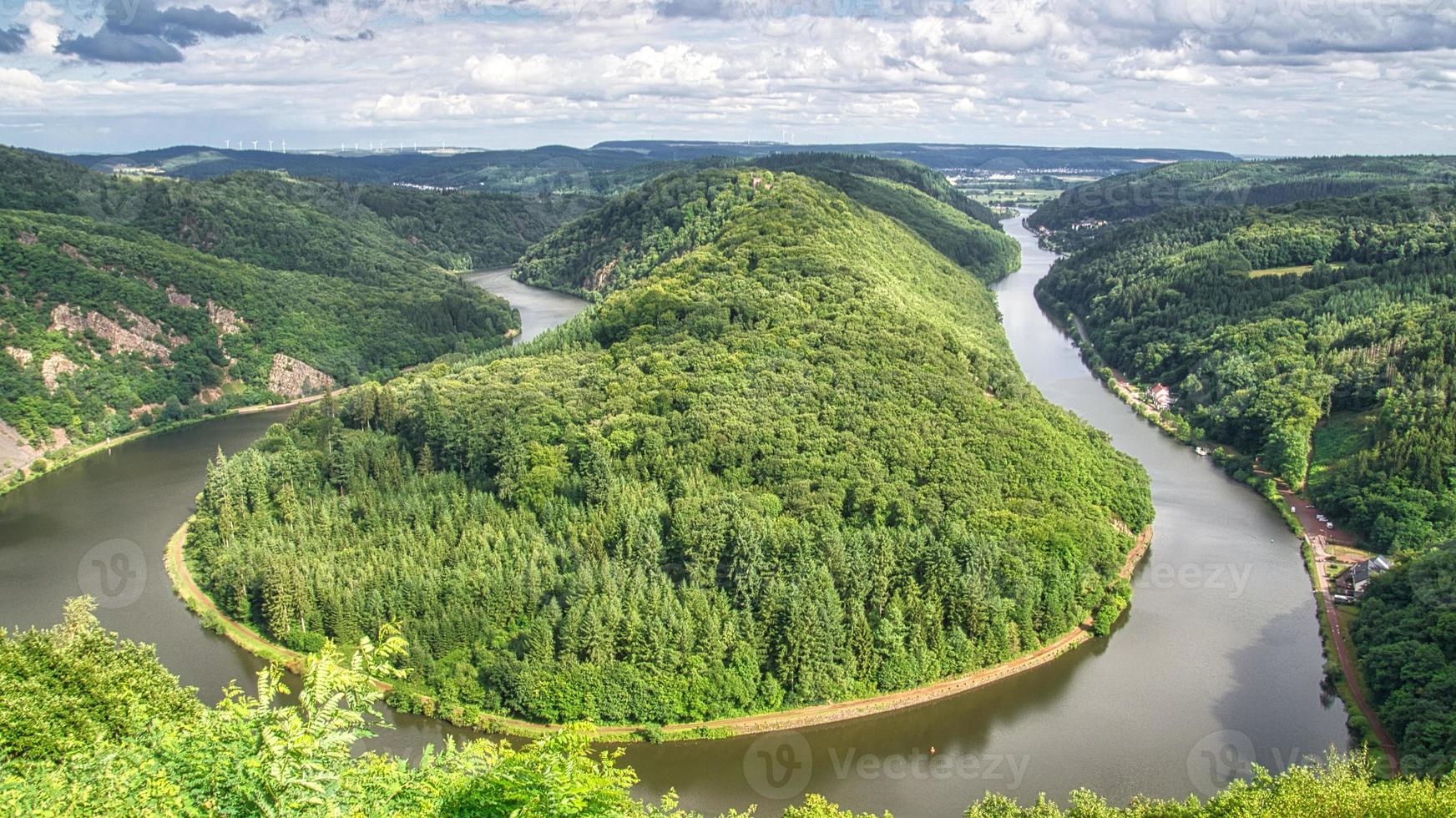 Saarschleife view from tree top walk tower. A lookout tower in Saarland. Pure nature. photo