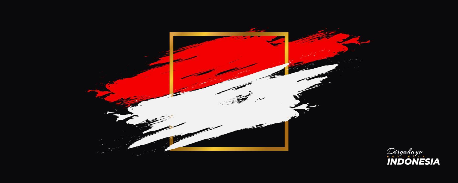 feliz día de la independencia de indonesia. Fondo de bandera roja y blanca de Indonesia con concepto de pincel. dirgahayu republik indonesia vector