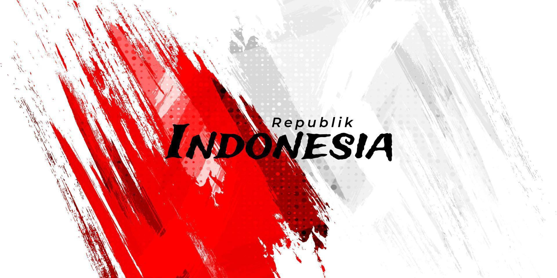 Indonesia Flag with Brush Concept. Happy Indonesian Independence Day. Flag of Indonesia in Grunge Style vector