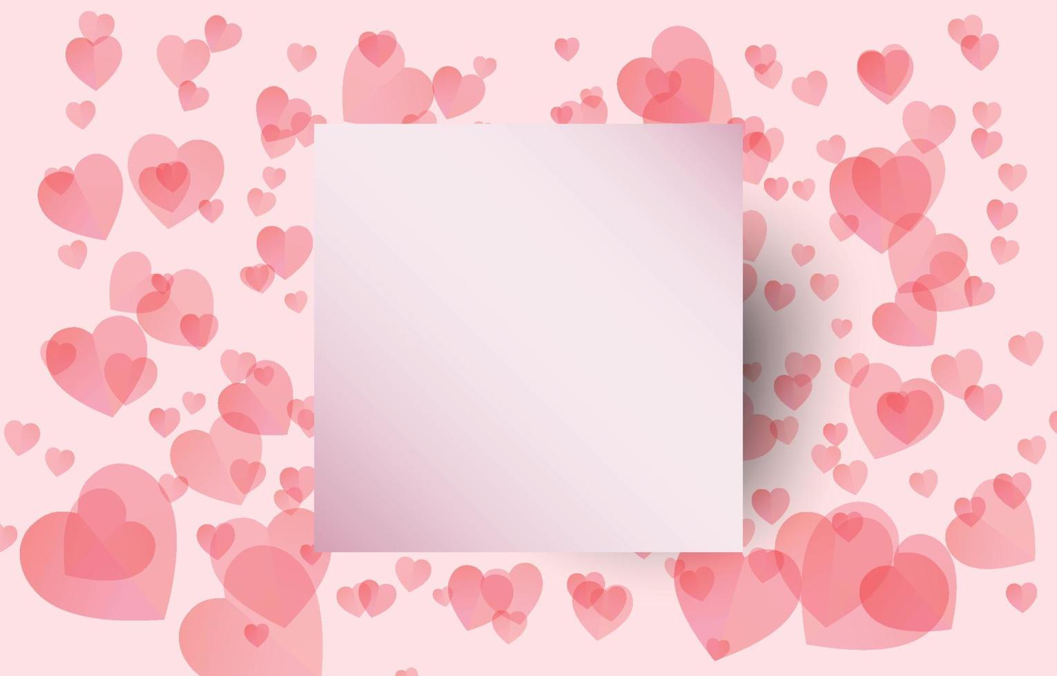 elementos de corte de papel en forma de marco cuadrado con un saludo sobre fondo de corazones rojos y dulces. símbolos vectoriales de amor por el feliz día de san valentín, diseño de tarjetas de felicitación. vector