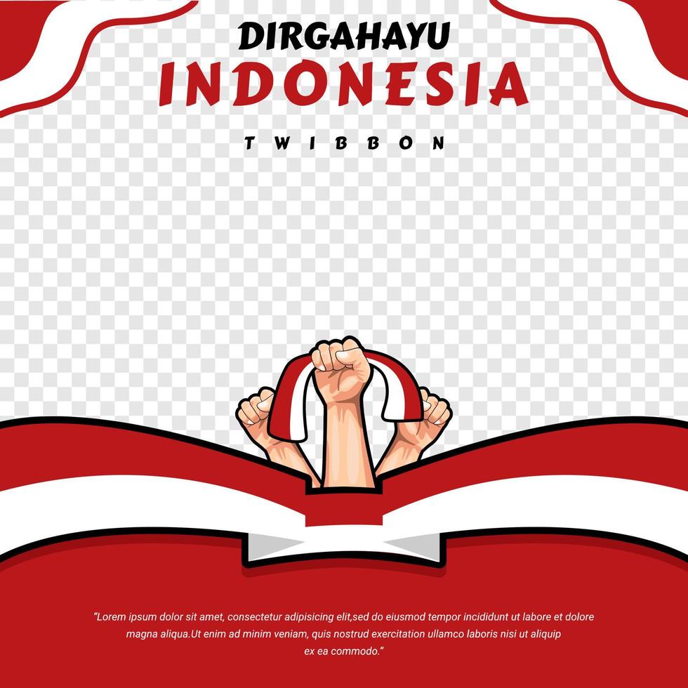 Indonesia independence day greeting twibbon social media post concept template design vector