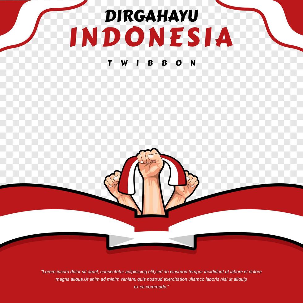 diseño de plantilla de concepto de publicación de redes sociales de saludo del día de la independencia de indonesia vector