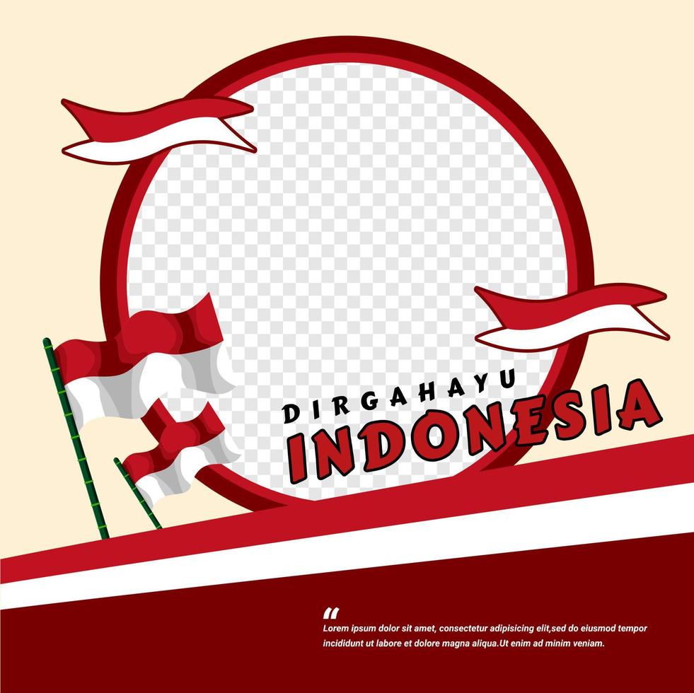 diseño de saludo de volante de plantilla de concepto de publicación de redes sociales de twibbon del día de la independencia de indonesia vector