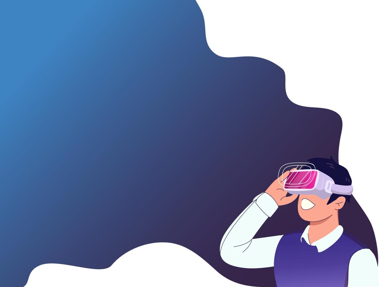 A man wearing augmented reality glasses. Space for text. Template. Flat vector illustration