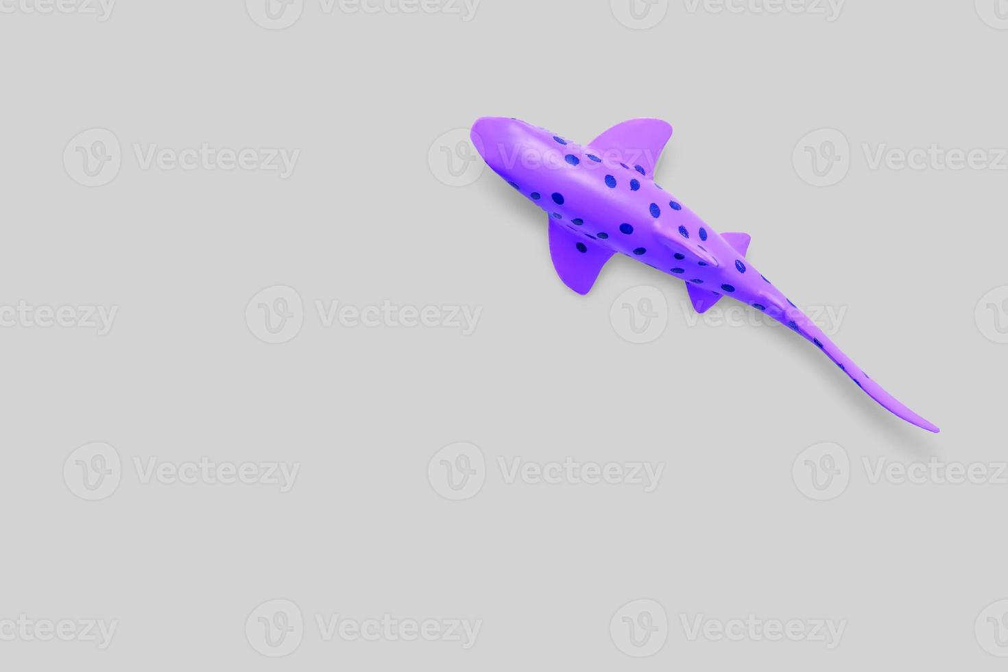 Close up view purple toy fish isolated on white background. added copy space for text. photo