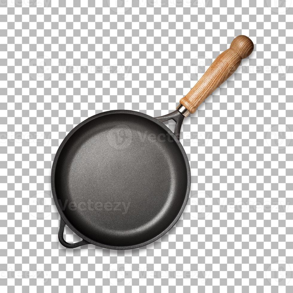 Steel empty frying pan isolated on transparency background. photo