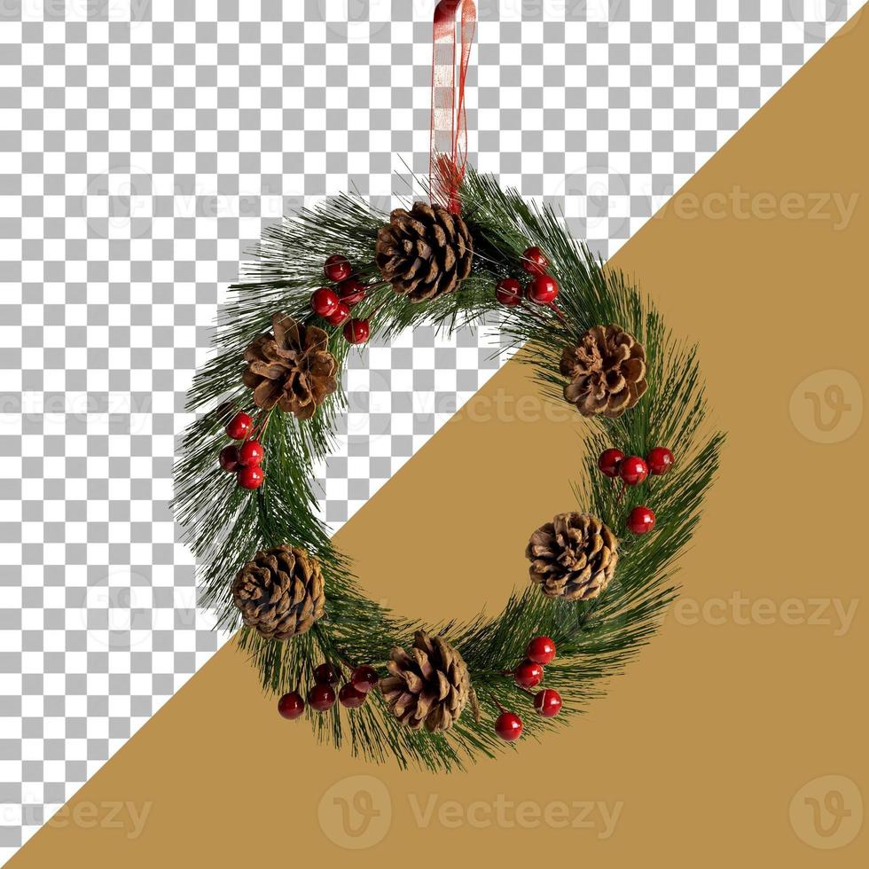 Christmas decoration of holly berry and pine cone isolated photo