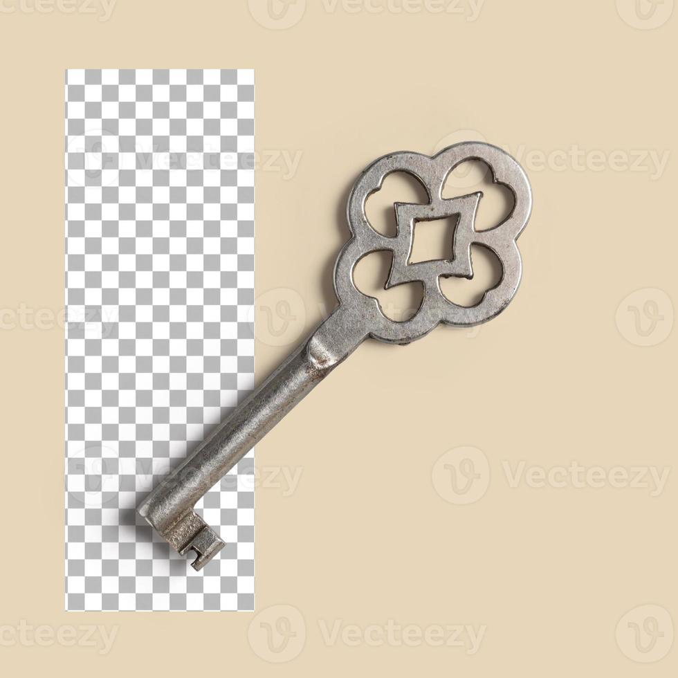 Old key isolated on transparent background. photo