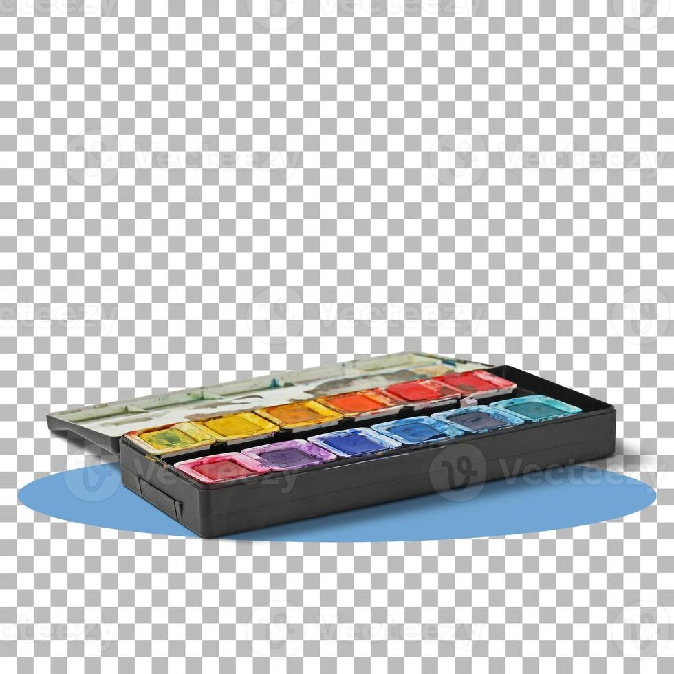 Water color paint in black box isolated photo