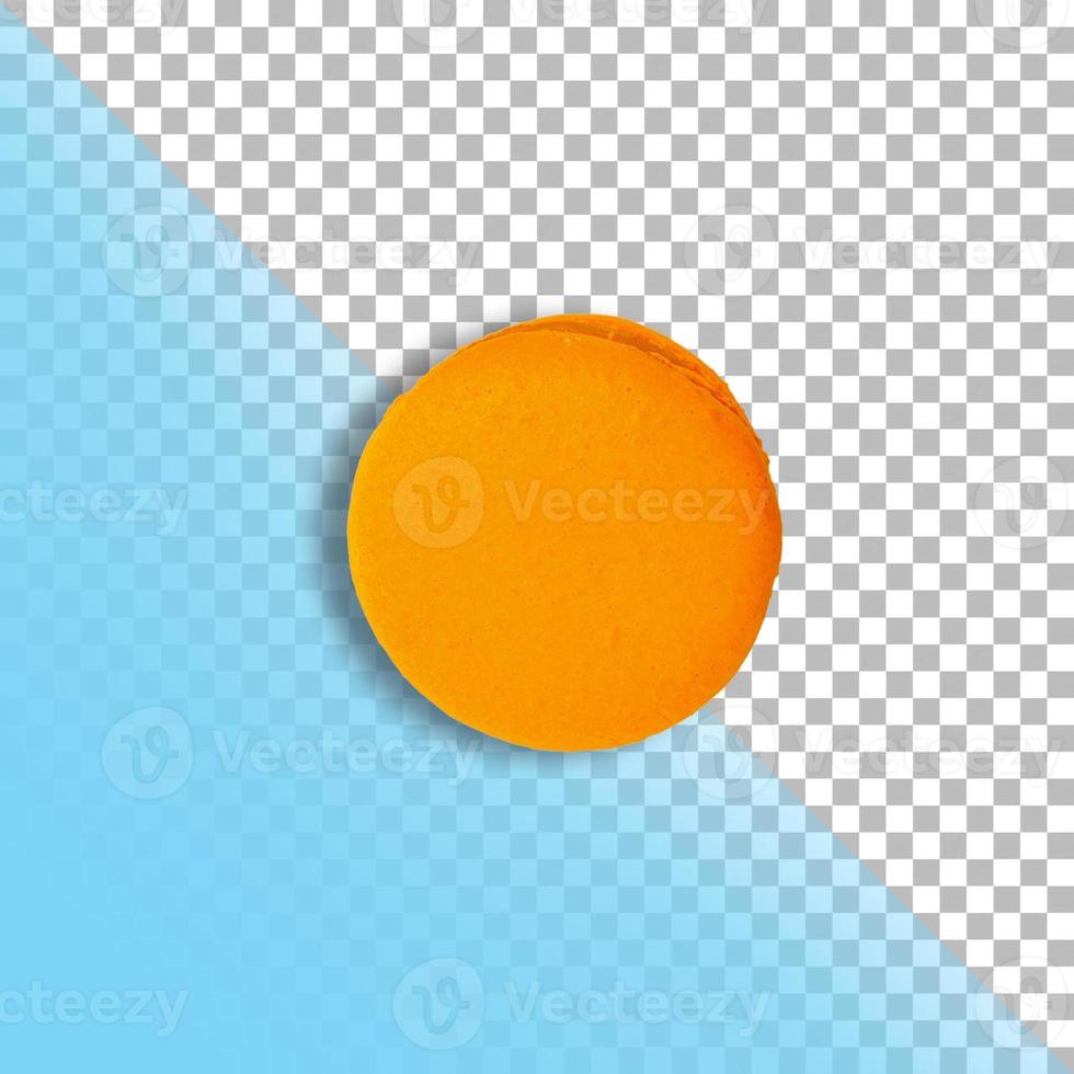 One yellow French macaron top view isolated on transparent background. photo