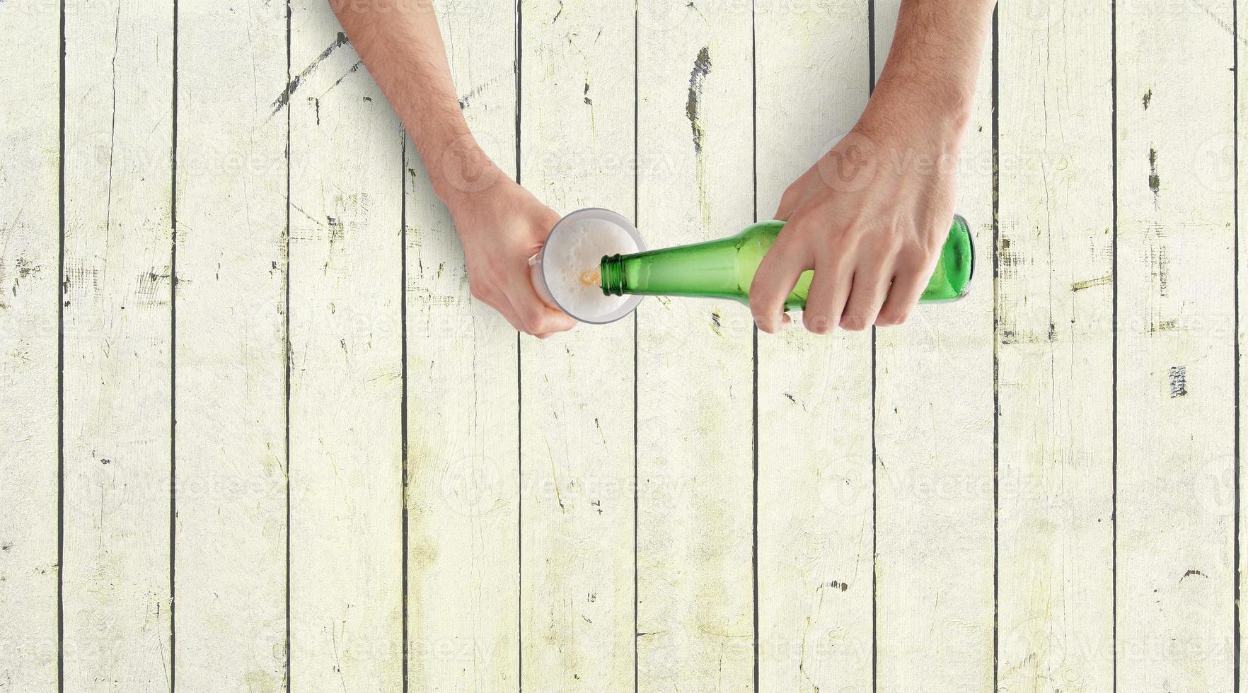 Two Man Hands With Beer Mug and bottle On White Background photo