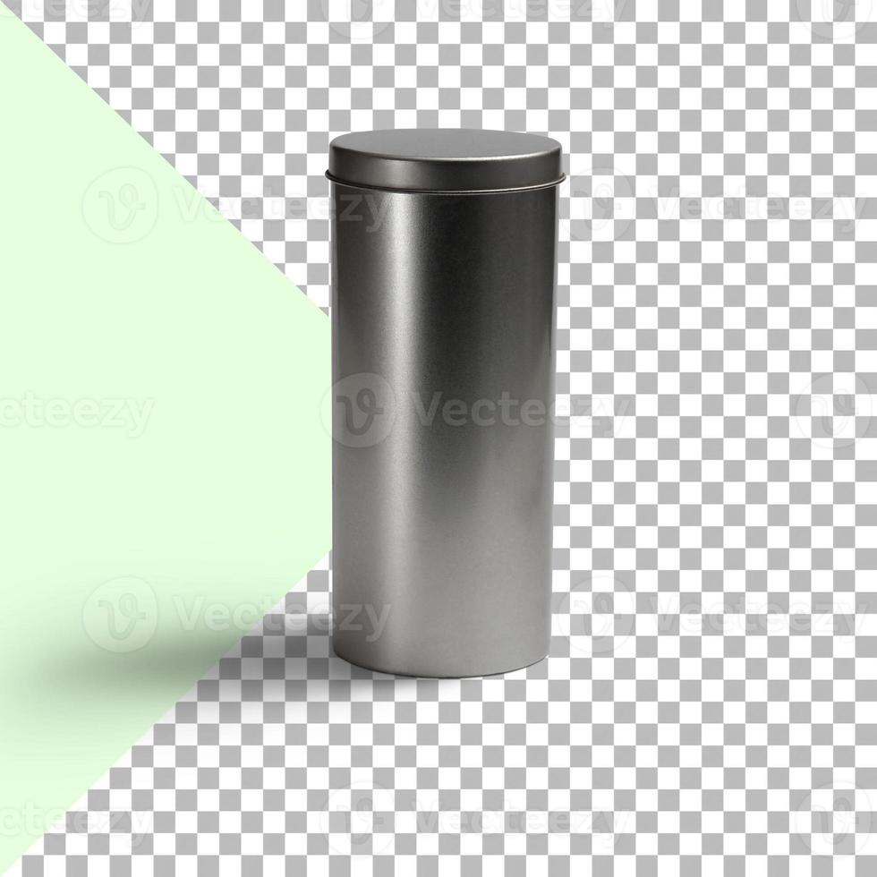 primer plano del recipiente de metal contra el fondo transparente foto