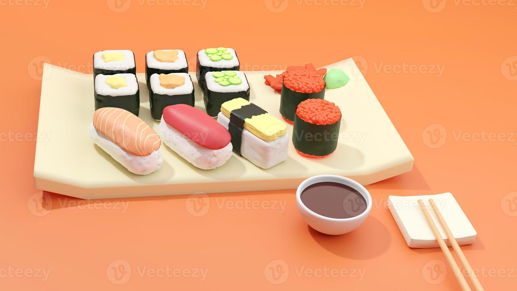Sushi set japaness popular food.render 3d illustration photo