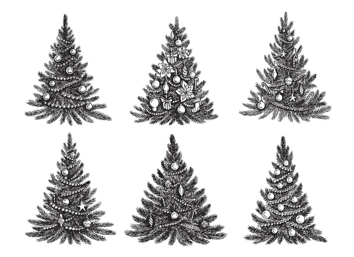 Christmas tree set, Hand drawn illustrations. vector