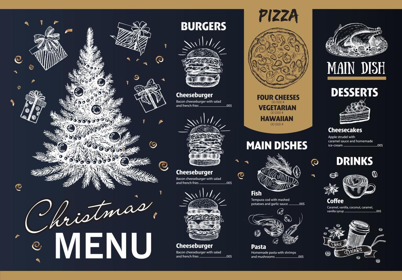 Christmas menu. Hand drawn illustration. Sketch illustration. Vector. vector