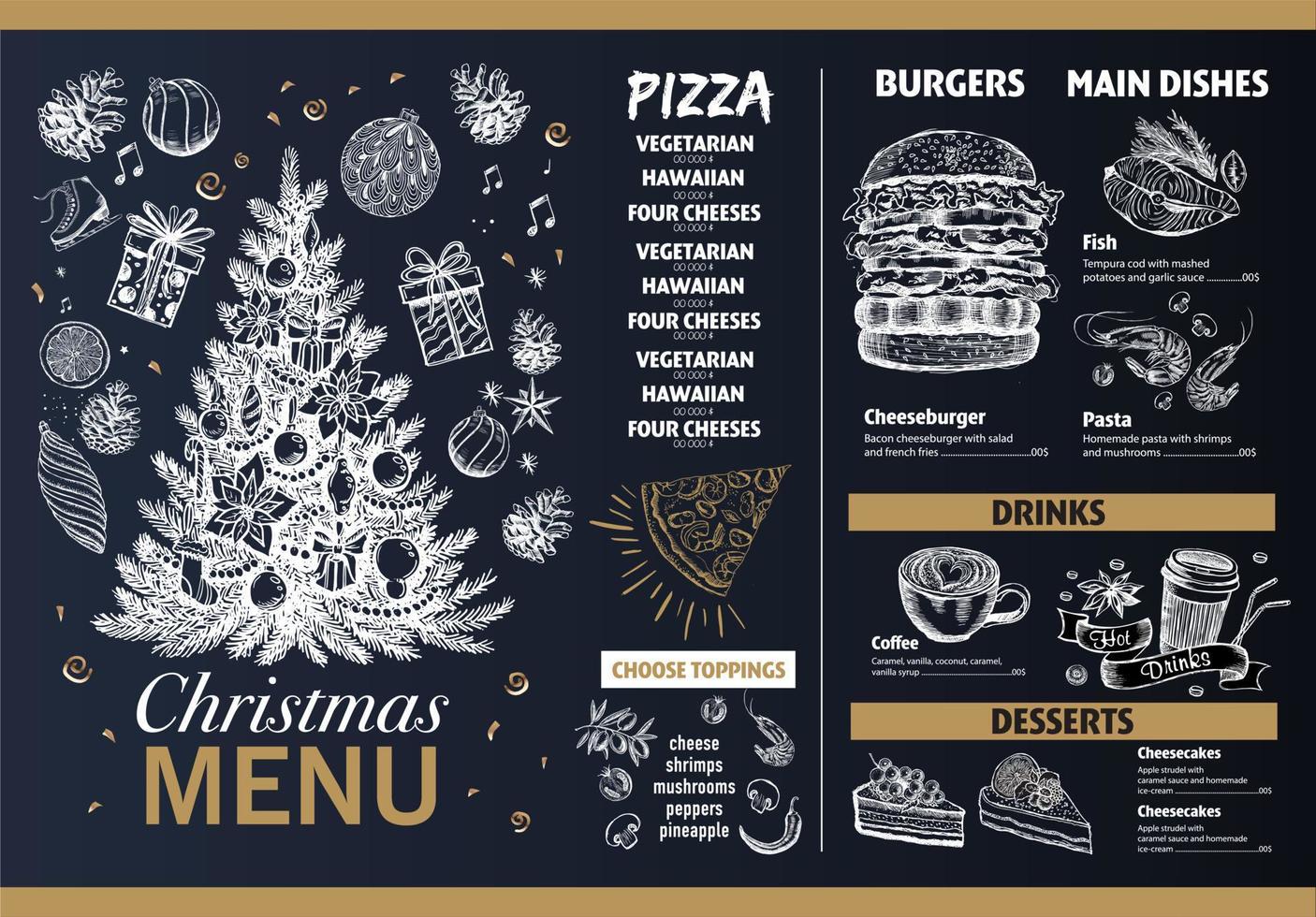 Christmas menu. Hand drawn illustration. Sketch illustration. Vector. vector