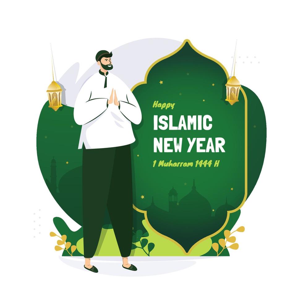 Flat design Islamic New year greetings concept vector