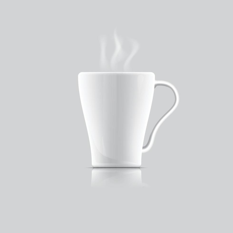 White ceramic mug. Realistic vector cup on isolated transparent background.