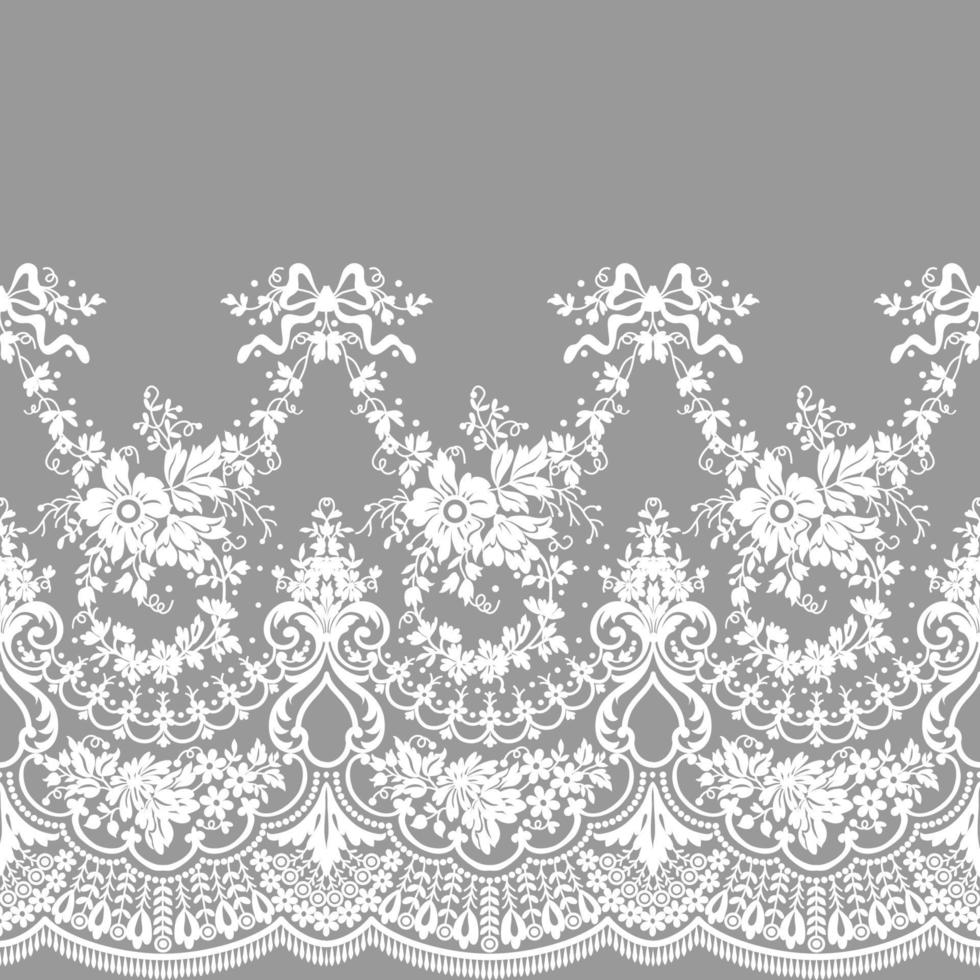 Old lace seamless pattern, ornamental flowers. Vector texture.