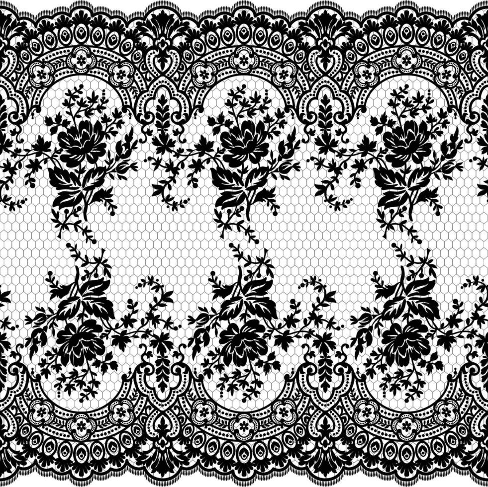 Old lace seamless pattern, ornamental flowers. Vector texture.