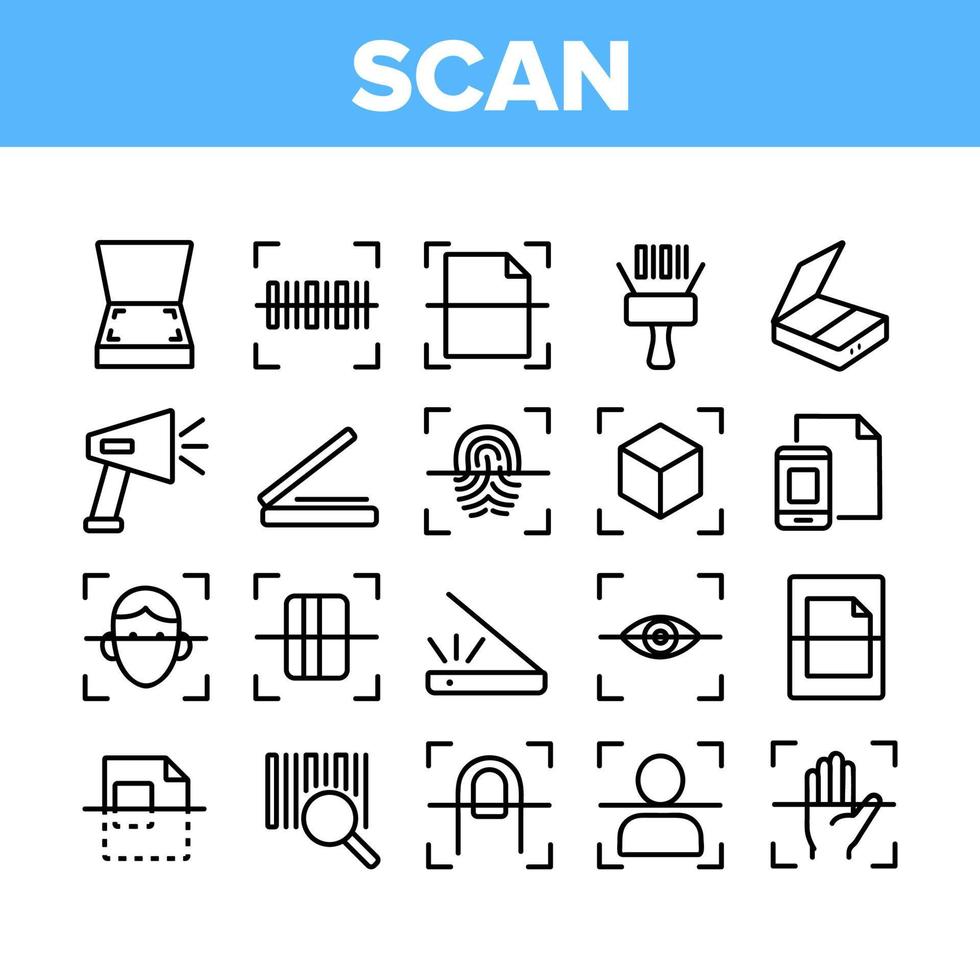 escanear lectura colección elementos iconos conjunto vector