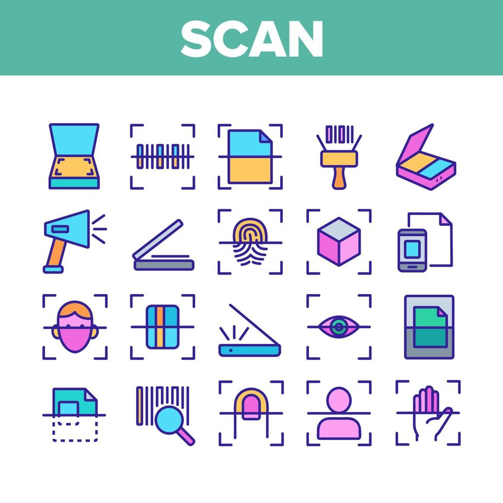 Scan Reading Collection Elements Icons Set Vector