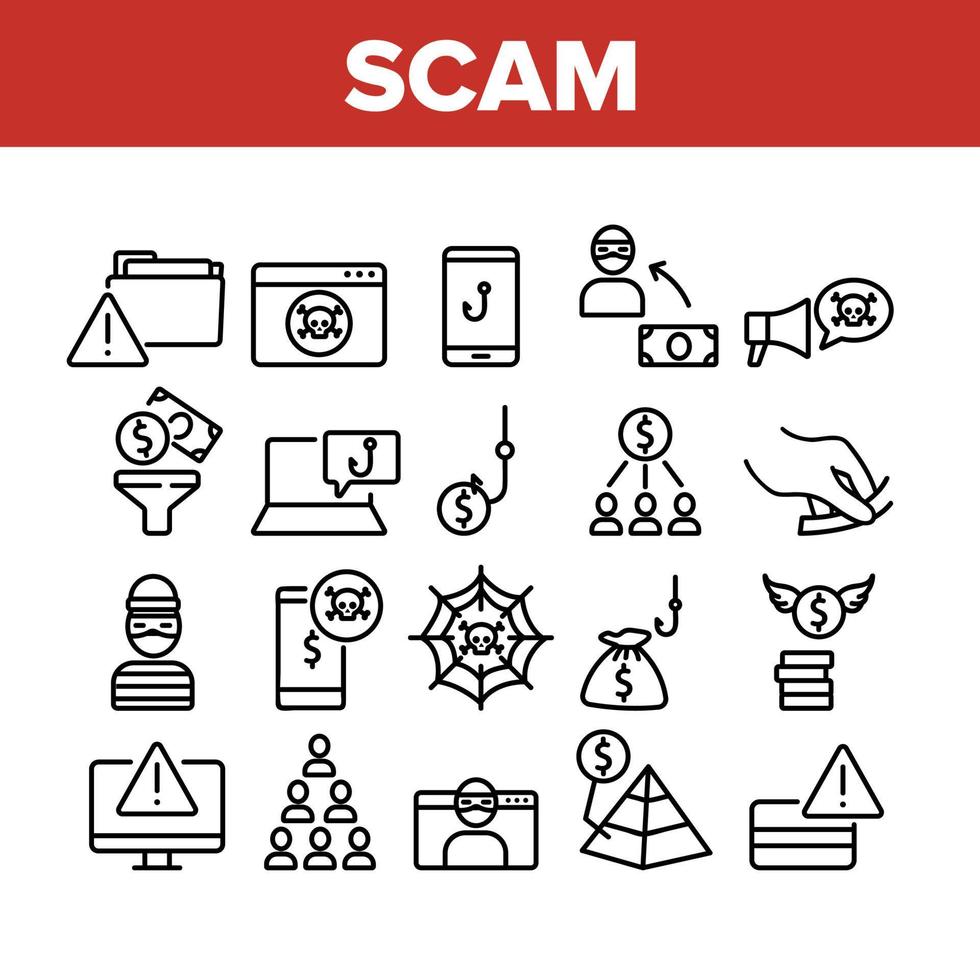 Scam Finance Criminal Collection Icons Set Vector