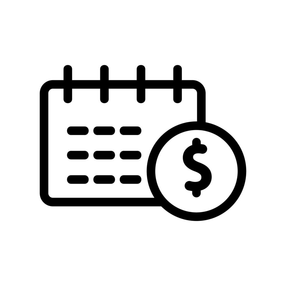 Calendar money icon vector. Isolated contour symbol illustration vector