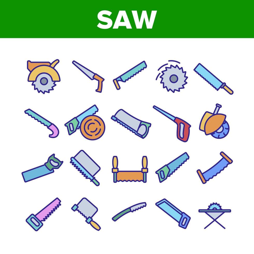 Saw Cutting Equipment Collection Icons Set Vector