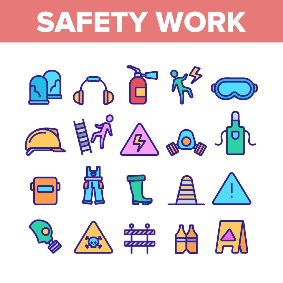 Safety Work Collection Elements Icons Color Set Vector