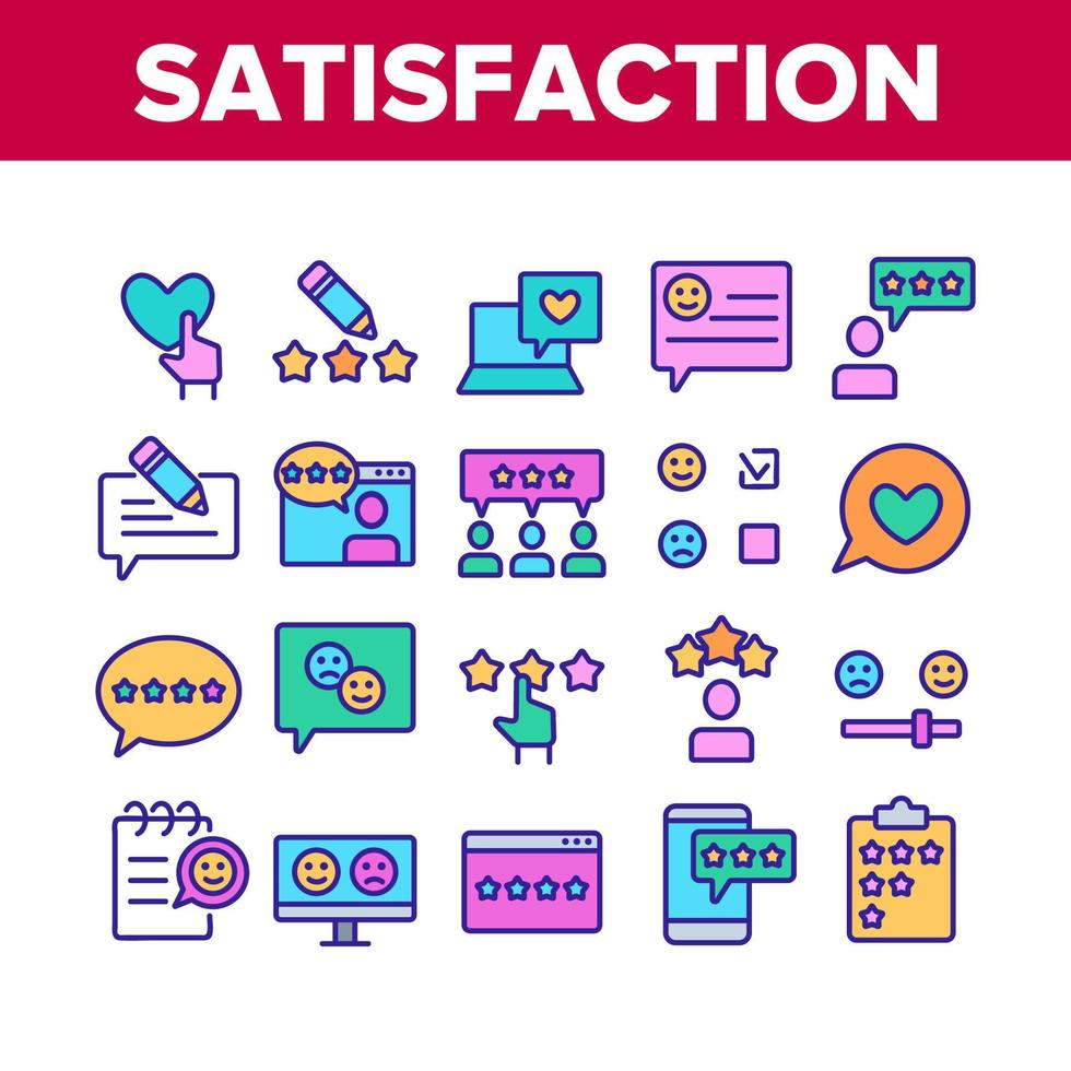 Satisfaction Feedback Collection Icons Set Vector