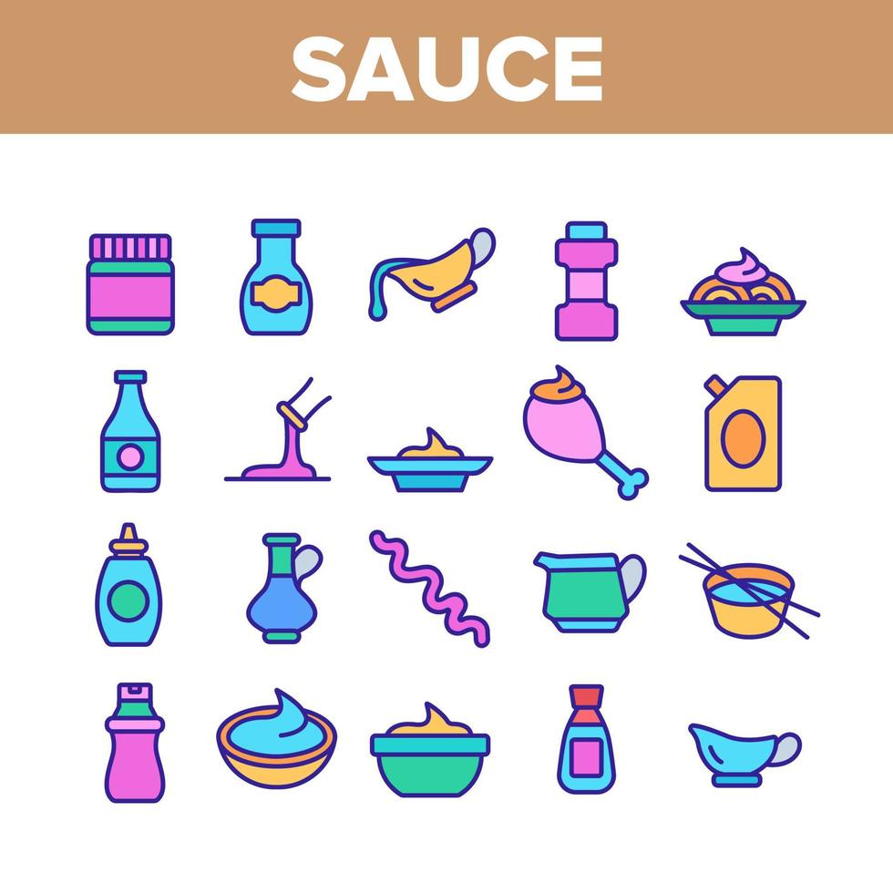 Sauce Spicy Cream Collection Icons Set Vector