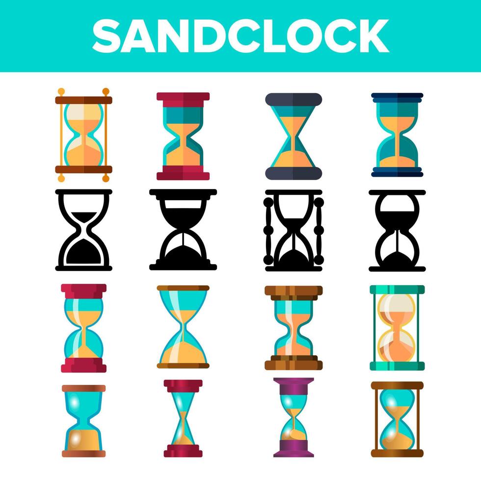 Sandclock Icon Set Vector. Timer Symbol. Interval Sandclock Icons Sign. Alarm Hourglass Pictogram. Line, Flat Illustration vector