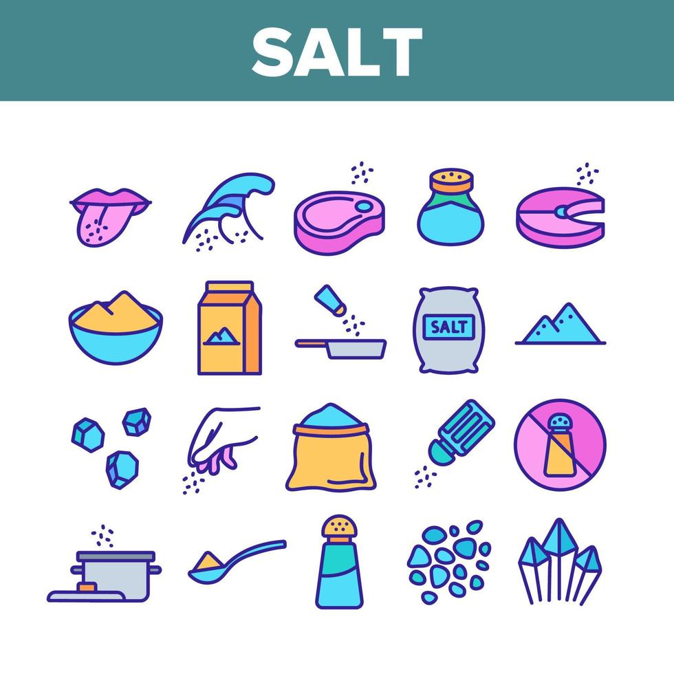 conjunto de iconos de colección de cocina de sabor a sal vector