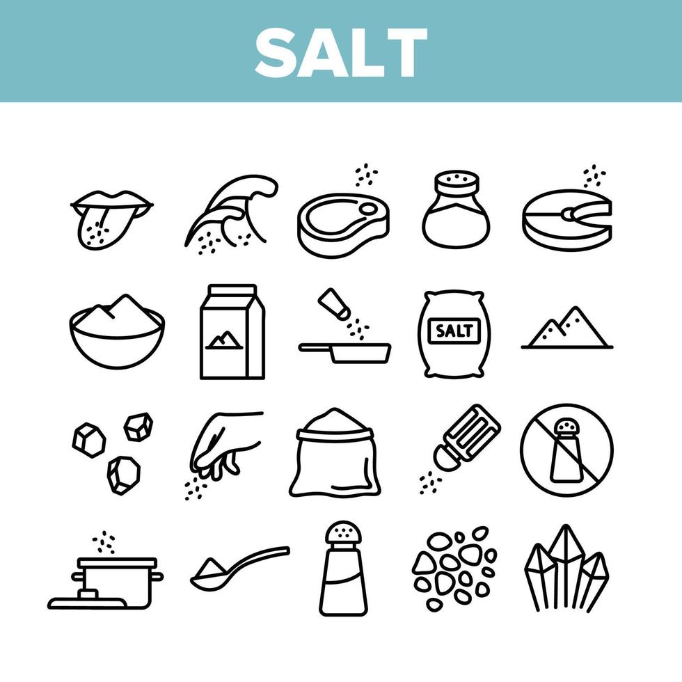 Salt Flavoring Cooking Collection Icons Set Vector