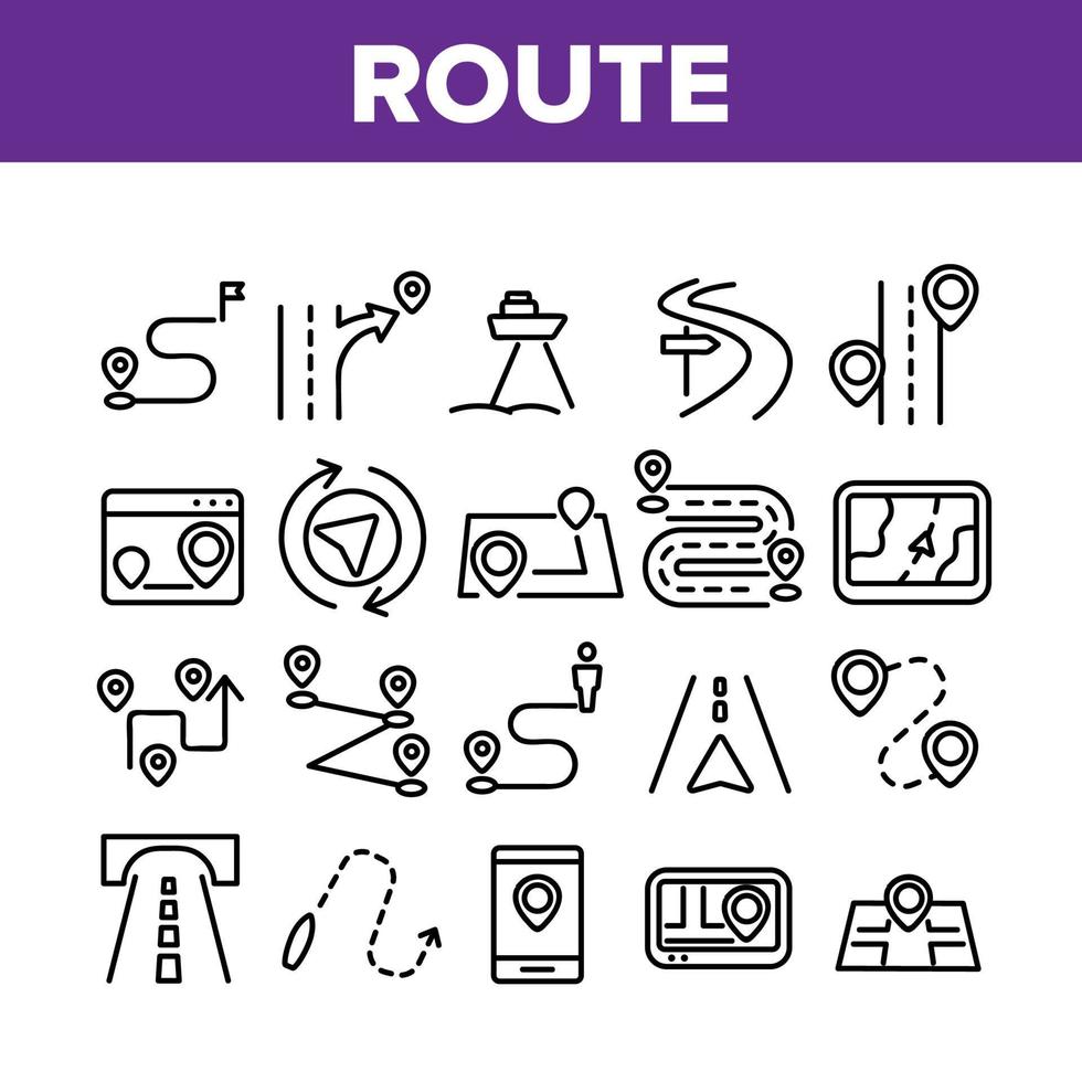 Route Gps Navigator Collection Icons Set Vector