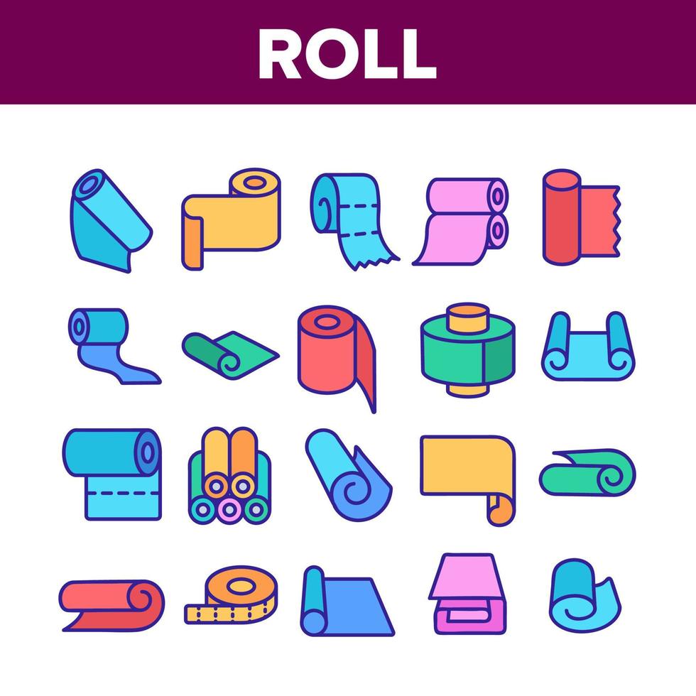 conjunto de iconos de colección de material de rollo y carrete vector