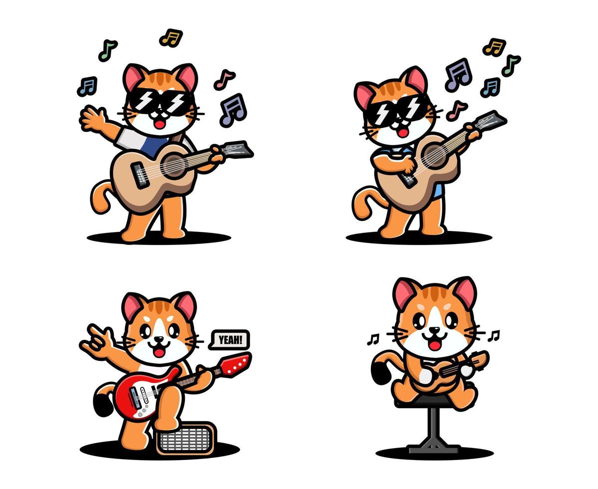 Cute cat playing guitar vector