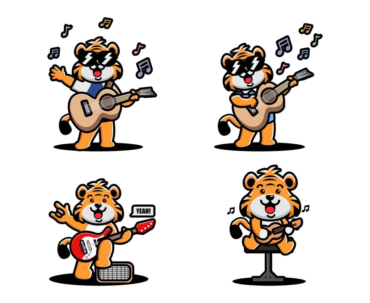 Cute tiger playing guitar vector