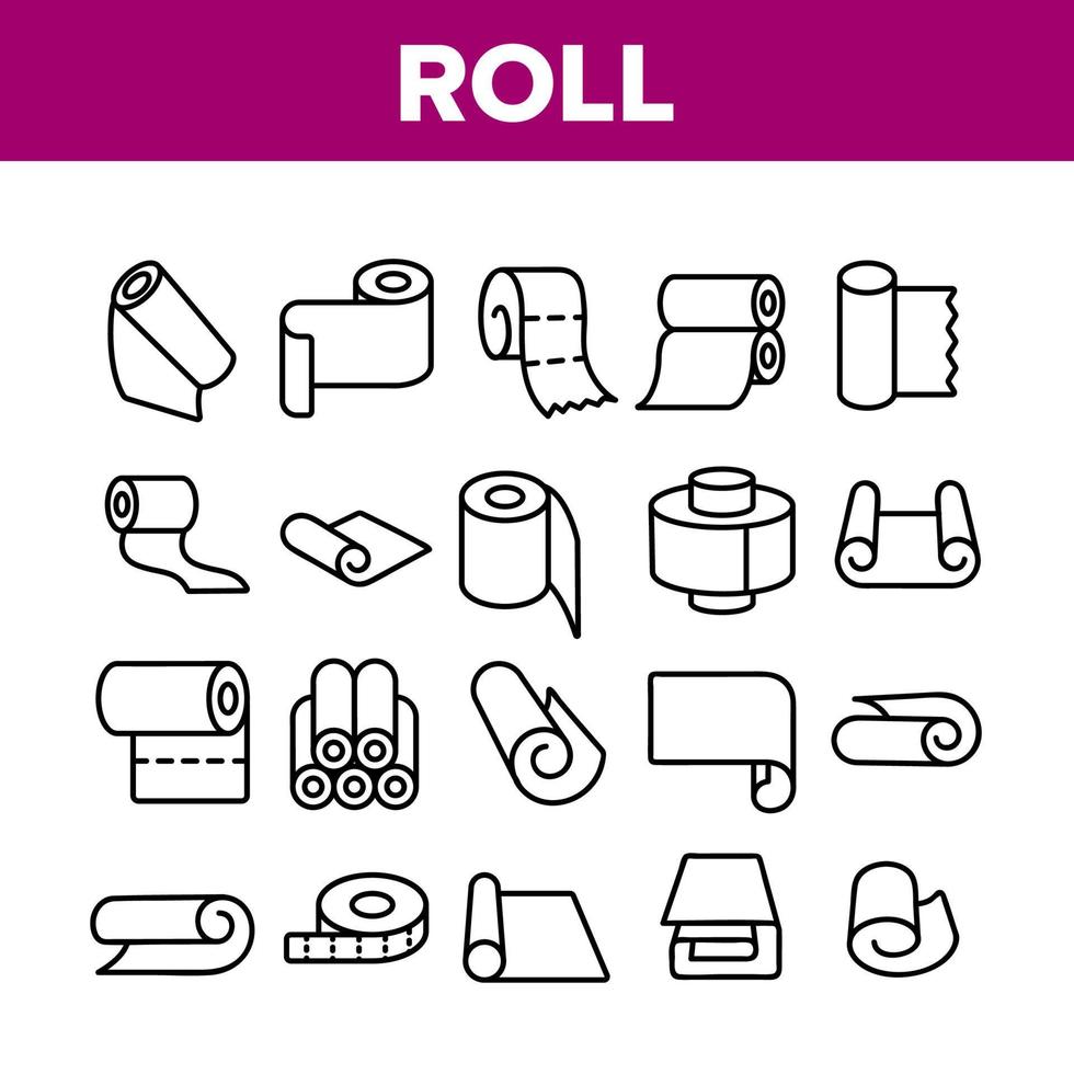 conjunto de iconos de colección de material de rollo y carrete vector