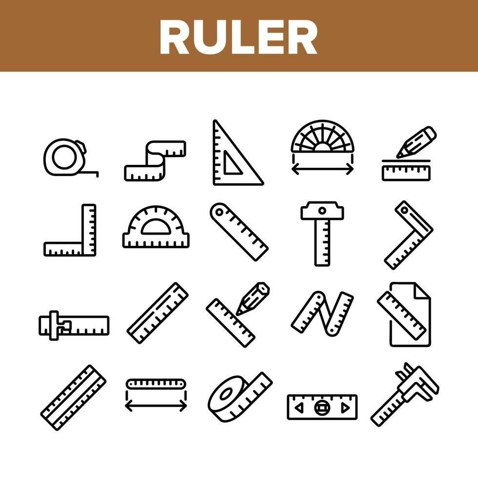 conjunto de iconos de colección de herramientas de medición de regla vector