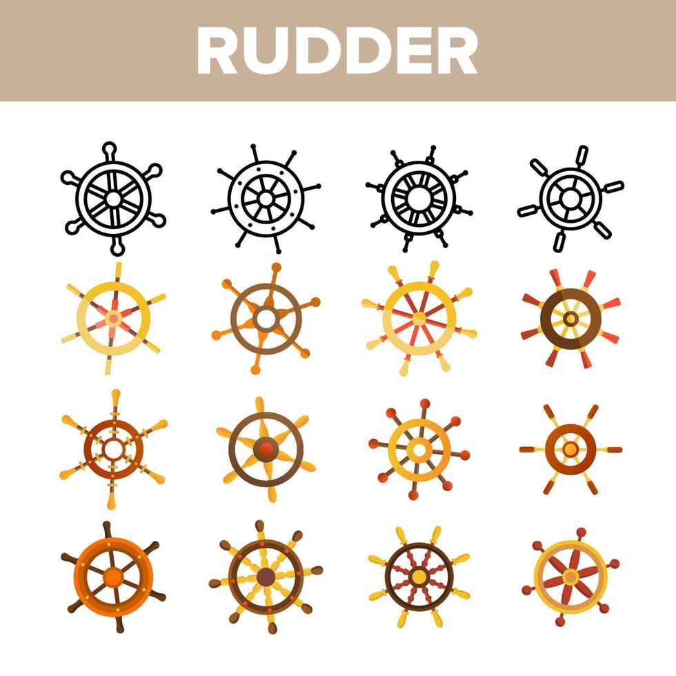 Steering Wheel, Rudder Linear Vector Icons Set