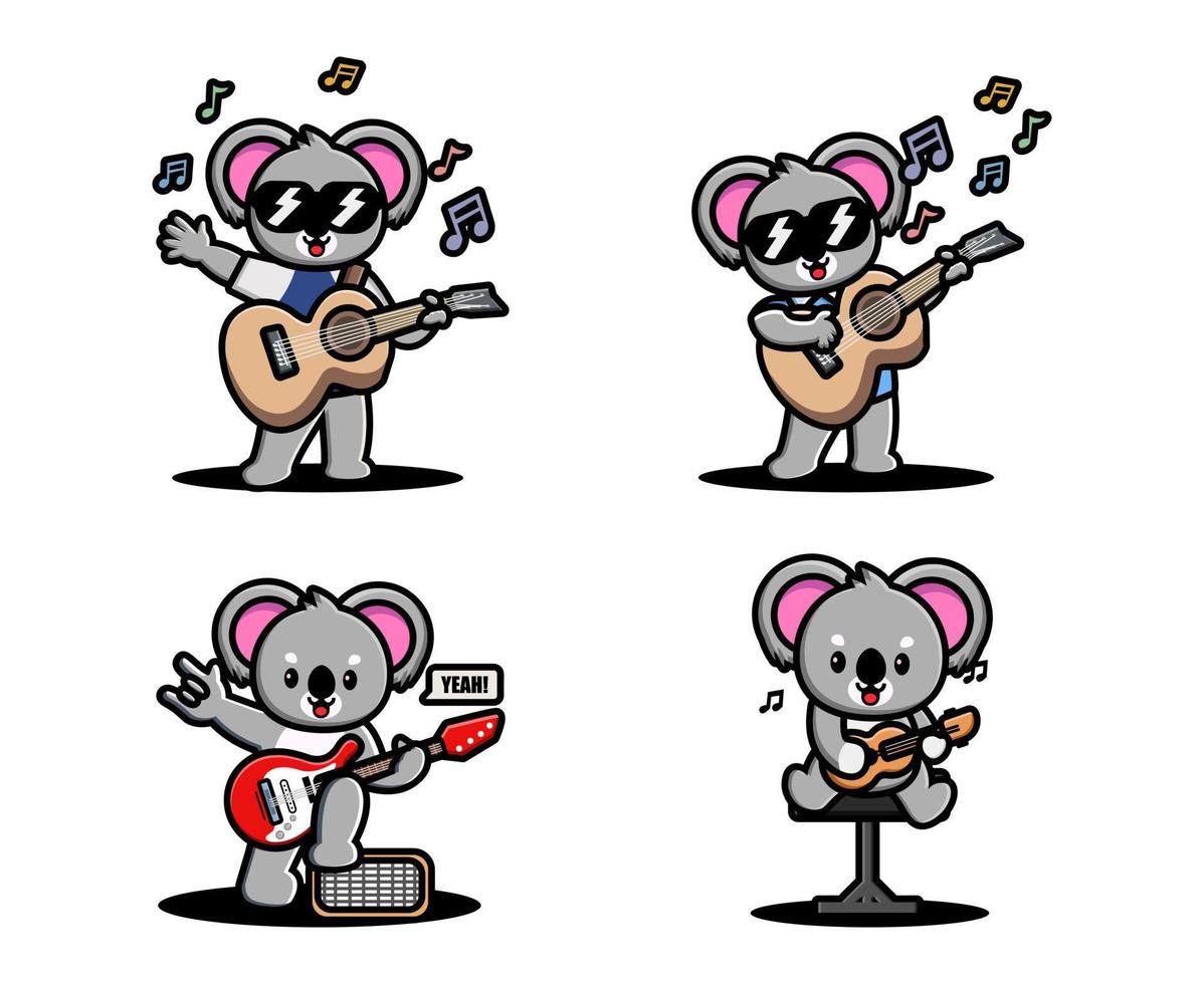 lindo koala tocando la guitarra vector